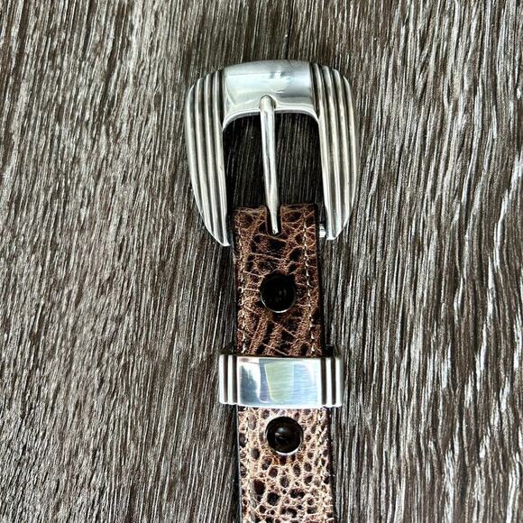 James Culver Handmade Leather Belt Brown Exotic Silver Tone Western Vintage